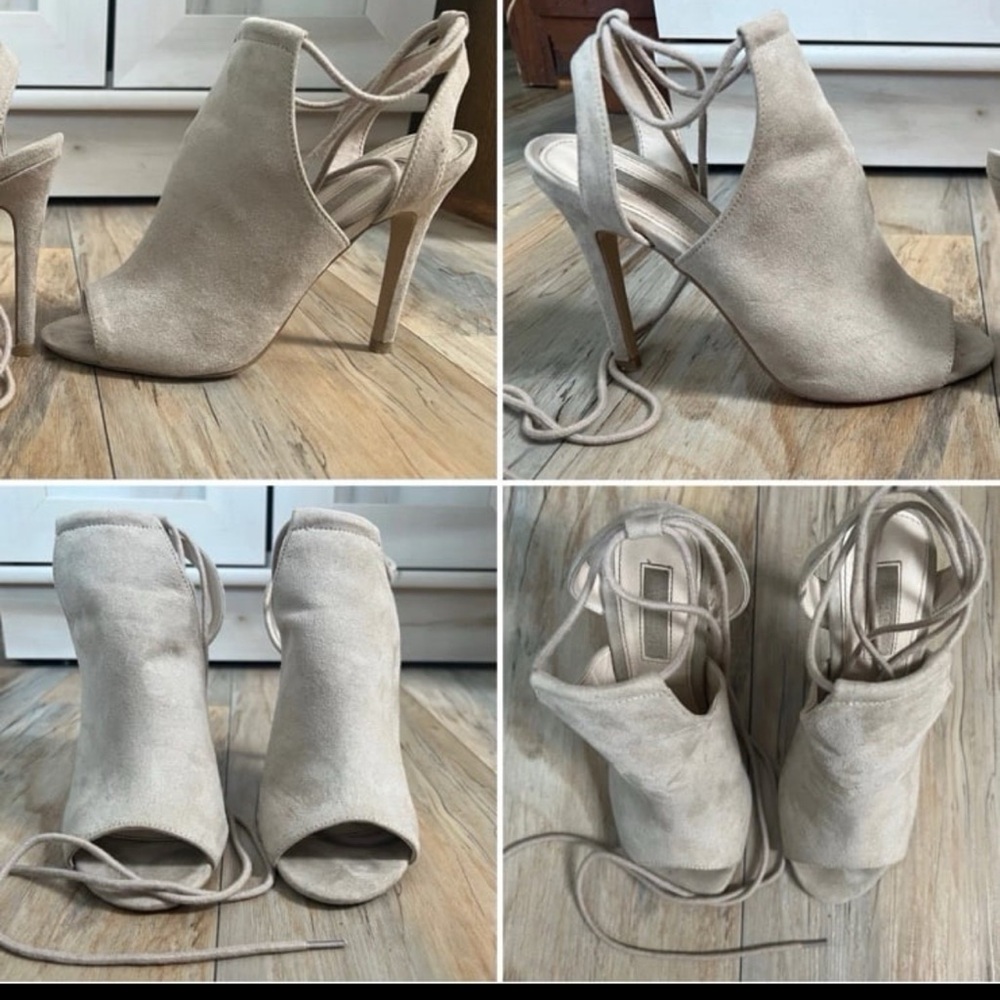 Size 5.5 - Lace Up Around Ankle - Heels - Light Cream Suede Like - Forever 21